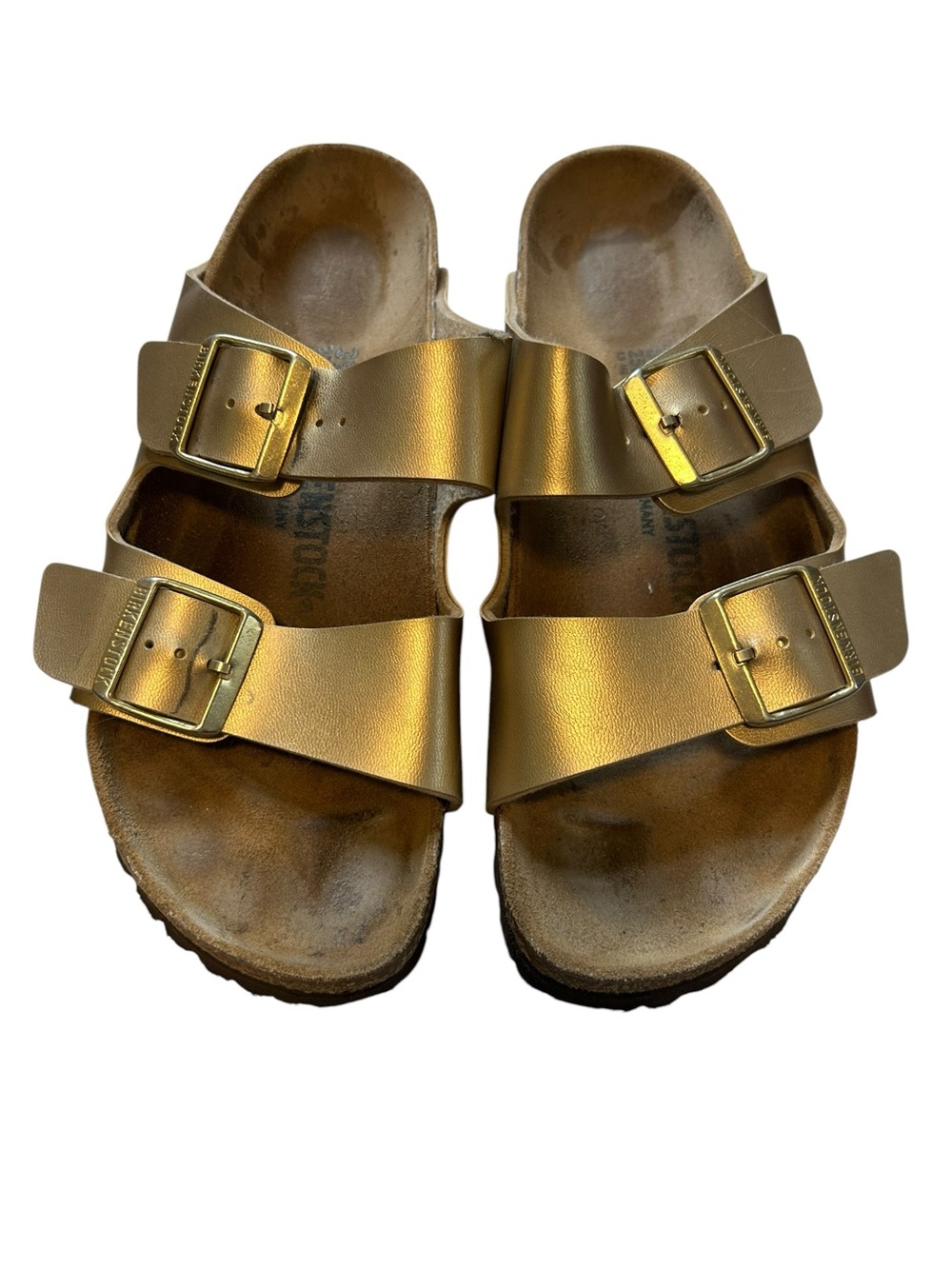 Birkenstock Arizona Birko-Flora Metallic Gold Sandals Sz 8